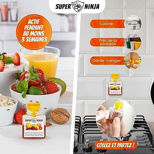 Super Ninja Piege a Moucherons – 2 Pièges - Pièges écologiques très efficaces pour Les Mouches à Fruits à l'intérieur – jusqu'à 3 semaines par Bouteille (2 Pièges)