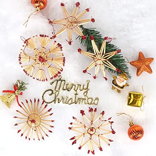 Bluelves Decoration Sapin Noel, 27pcs Decoration Sapin en Paille, Ornement d'arbre de Noël Paille, Pendentif Arbre de Noël Paille, Naturelle Suspension en Paille pour Deco Sapin Noël