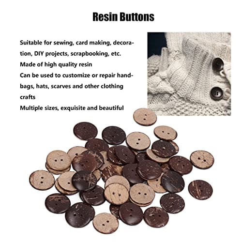 Boutons en Bois de Noix de Coco, 50 pcs boutons en coquille de noix de coco naturelle, boutons en bois, boutons de couture ronds à 2 trous, boutons d'ornement faits à la main bricolage de 25 mm