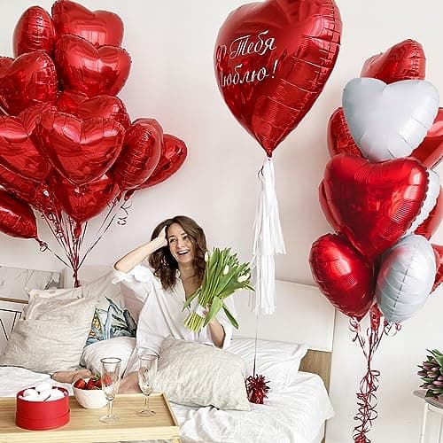 Ballon Coeur rouge blanc 24 pcs, Baudruche en Forme de Coeur,Ballons de Fleuret,Ballon Helium Coeur pour Anniversaire, Mariage, Saint Valentin, décoration de fête de Noël
