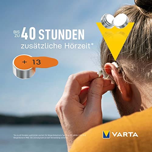 VARTA Piles auditives type 13, orange, lot de 60, Power on Demand batteries pour Amplificateur Appareil Auditif, pour Aide Auditive, Made in Germany [Exclusif sur Amazon]