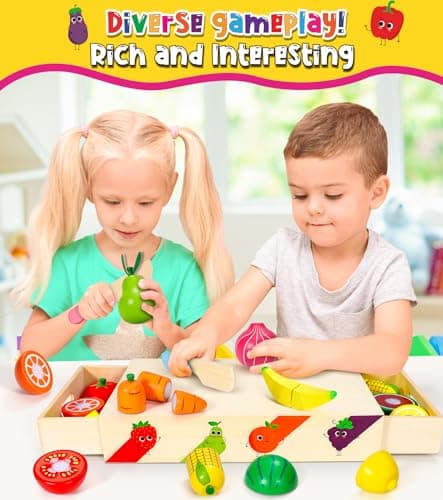 Subtail Dinette Enfant 2 3 Ans - Fruit et Legumes Jeux Enfant - Ustensile Cuisine en Bois Enfant - Legumes Jouet Enfant - Fruits en Bois à DéCouper - Jouet Enfant 2 3 Ans Cadeau pour Les Enfants