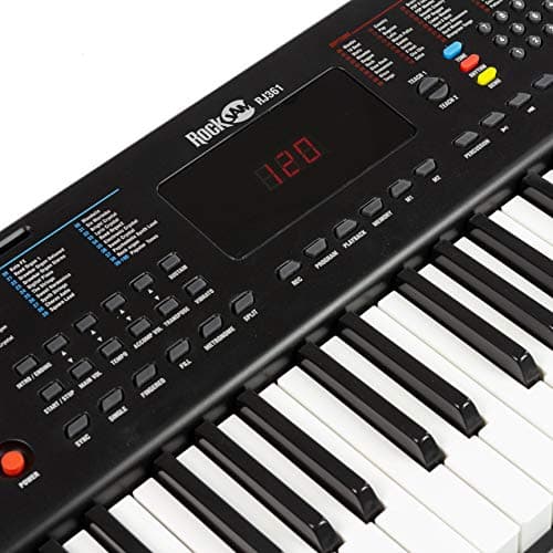 RockJam Clavier Compact 61 touches avec support de partition, alimentation, autocollants pour notes de piano et leçons Simply Piano