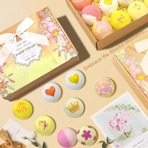 MOKYDUO Bombes de bain pour femmes, cadeaux, lot de 12, populaires, contiennent des huiles essentielles naturelles, fête des mères, cadeau du jour blanc, Saint-Valentin, Noël, anniversaire「Flipped」