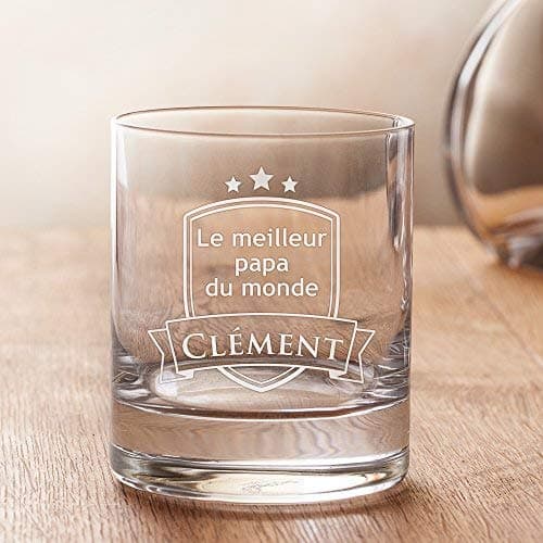 AMAVEL Verre Tumbler Droit de Dégustation pour Whisky, Rhum, Cognac avec Gravure, Blason Personnalisé pour Papa, Prénom, 320 ML