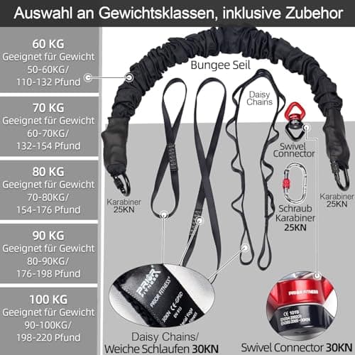 Bungee Cord Exercice de Fitness à l'élastique pour Les gymnases, Les Studios de Yoga, la Maison (Plage de Poids 61-75kg)