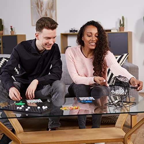 Relaxdays Bingo, boulier, 75 Boules, 18 grilles, 150 jetons, Plateau de Jeu, pour Petits et Grands, Multicolore