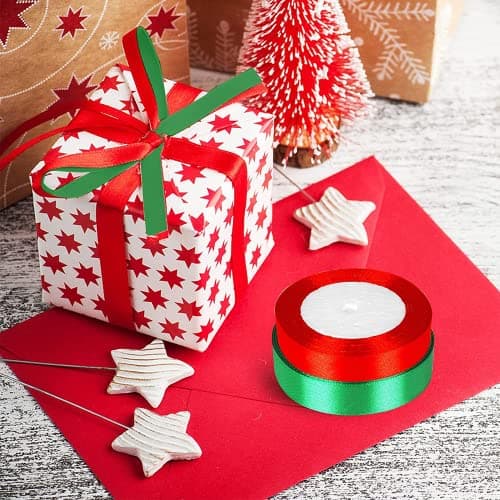 4 Rouleaux Ruban Satin, 88 Mètres Ruban en Satin Double Face, Ruban de Noël, Satin Polyester Ruban pour la Décoration de Mariage, Noël, DIY, Bouquet(Rouge, Vert)