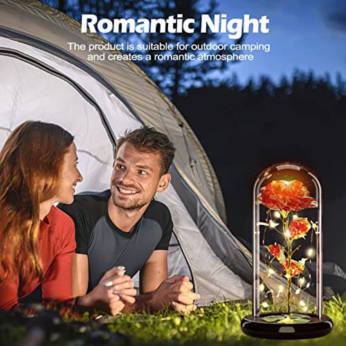Rose Eternelle sous Cloche, Noel Cadeau pour Femmes, Galaxy Rose avec LED Lumières, Fleurs de Rose Lumineuses, Fleur Artificielle Cadeau pour Femme Maman Mère, pour Fête des Mères, Anniversaire