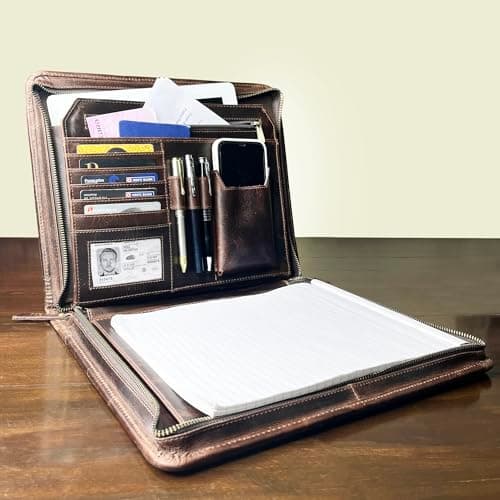 Rustic Town Conférencier A4 en Cuir | Porte-Documents pour Homme et Femme | Porte-Documents avec emplacements pour Stylo et Cartes