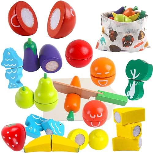 newlng Fruits en Bois à Découper Jouets Ustensile Fruits et Légumes Cuisine en Bois Enfant 2 Ans Cadeau pour Anniversaire Noël Journée des Enfants Paques Enfant Fille Garcon 3 4 5 6 Ans