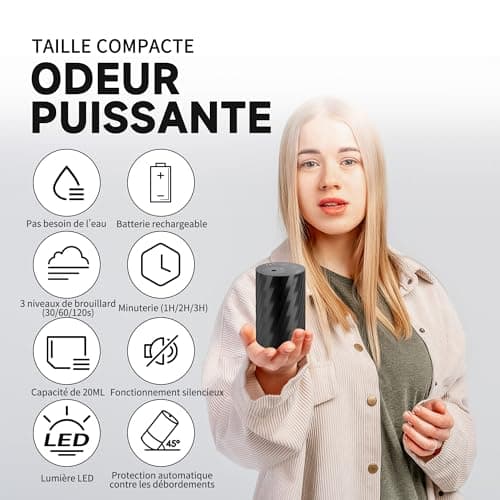 MEKOTRIN Diffuseur Huiles Essentielles, Désodorisant Voiture 20ML Aromathérapie sans Eau - Minuterie, Marche Arrêt Automatique, Diffuseur Parfum Maison Bureau Voiture(Bande Diagonale)