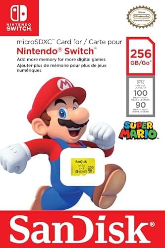 SanDisk microSDXC pour les consoles Nintendo Switch, Super Mario Super Star 256 Go, UHS-I Carte, jusqu'à 100 Mo/s, Produit sous licence Nintendo, Class 10, U3