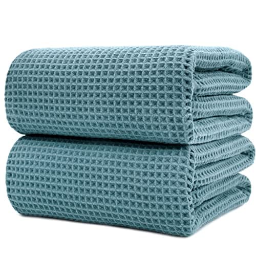 POLYTE Lot de 2 draps de Bain en Microfibre Non Pelucheux à séchage Rapide - 89 x 178 cm - Vert - Tissage gaufré