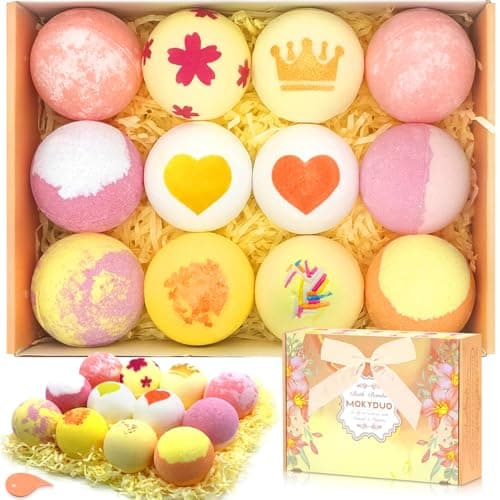 MOKYDUO Bombes de bain pour femmes, cadeaux, lot de 12, populaires, contiennent des huiles essentielles naturelles, fête des mères, cadeau du jour blanc, Saint-Valentin, Noël, anniversaire「Flipped」
