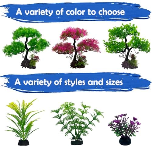 Vibury Décoration D'aquarium Les Arbres, 16 Pièces Vert Plantes Artificielle Aquarium Deco, Terrarium Plante Décoration pour Aquarium