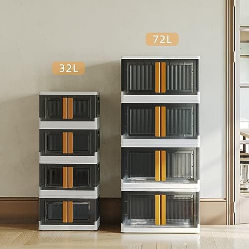 NETEL 4x 94L Empilable BoĂźte de Rangement avec Couvercle et Verrouillable Porte, Pliable Bac de Rangement Plastique avec Roulettes, Grande Caisse Rangement Organisateur pour Cuisine, Salon et Chambre
