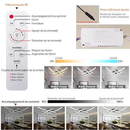 Sweier Plafonnier LED avec Dimmable Télécommande, Lustre LED Moderne 28W 2800Lumen Plafond Luminaire en forme de vague, Plafonnier Courbé pour Couloir Chambre Cuisine Salon