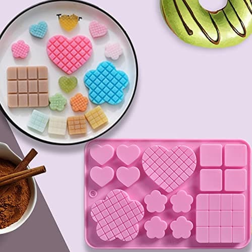 Cozihom Lot de 4 moules carrés en silicone en forme de cœur et de fleur pour faire du chocolat, des bonbons