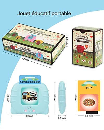 Cartes éducatives,Flash Jouets éducatifs pour Jeunes Enfants de 1 à 6 Ans, Jouets préscolaires pour écouter et Apprendre 224 Mots (Bleu français)