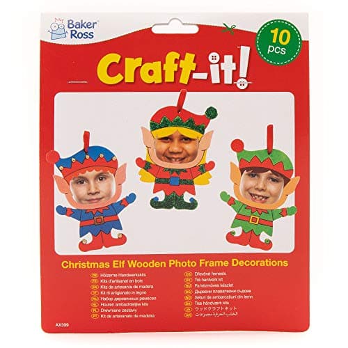 Baker Ross AX399 Décorations De Cadre Photo En Bois Lutin De Noël - Lot De 10, Décorations De Noël Pour Enfants À Concevoir Et Décorer, Artisanat De Noël Fait Maison