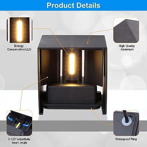 LEDMO 4 Pack Applique Murale Interieur/Exterieur Avec Angle de Faisceau Réglable 12W Appliques Murales LED 3000K Blanc Chaud NoireApplique Extérieur Etanche IP65
