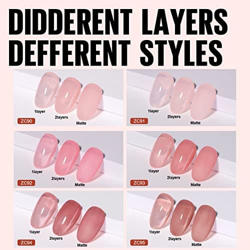 TOMICCA Vernis Semi Permanent Rose Set, 6 couleurs Transparent Rose Blanc Laiteux Vernis Gel UV, Soak-Off Vernis à ongles UV/LED Gel Cadeau pour salon de manucure DIY Home, 8ML