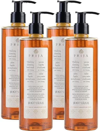 Prija Vitalising Nettoyant pour les Mains - 380 ml - Rechargeable - Pack de 4 (1x4) - Savon Liquide Hydratant, Fabriqué en Italie.