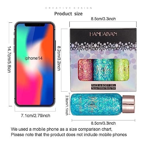 XoeLLe Gel Paillettes Visage, 3 Couleurs Body Glitter Gel Sirène, Gel Paillettes Corps Longue Durée Mermaid Sequins, Paillette Chunky Glitter Maquillage pour Musical/Party/Masquerade/Visage/Cheveux(B)