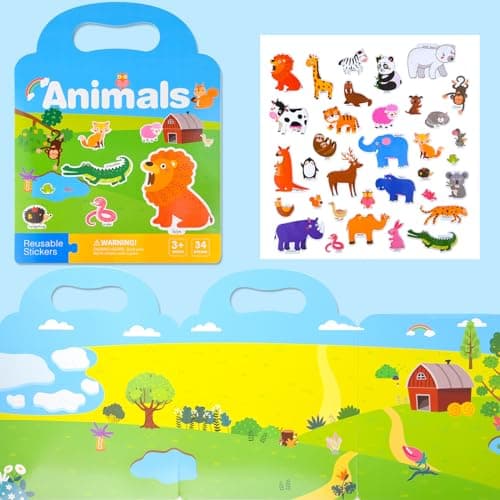 ASTARON Lot de 5 livres de scènes d'autocollants 3D réutilisables pour tout-petits de 2, 3, 4 ans, jeu d'autocollants éducatifs sensoriels, autocollants de voyage et livre occupé, véhicules, animaux,