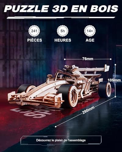 Robotime Maquette en Bois à Construire Puzzle 3D Adulte Voiture de Course Racing Car, 5H Montage, Cadeaux Adolescents Enfants, Moteur Mécanique Rugissant, 8-10M en Avant, LK505