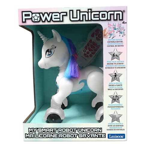 Lexibook Power Unicorn® - Mon Robot Licorne Savant à Dresser programmable avec télécommande, Fonction Dressage et contrôl gestuel, Danse, Musique, Effets Lumineux, Rechargeable - UNI01