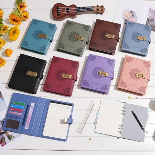 WASON A5 Carnets et journaux avec verrou reliure de notes ligné de planification portfolio et bloc-notes rechargeable stylo organisateur à pince pour entreprise école voyage (Café)