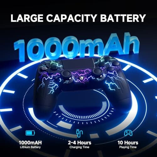 ECHTPower Manette pour PS4, Manette sans Fil Pro avec Lumière LED, Batterie Rechargeable 1000mAh, Prise Audio 3,5 mm, 6 Axes et Dual Vibration, Compatible PS4/ Slim/Pro et PC Windows(Filaire)