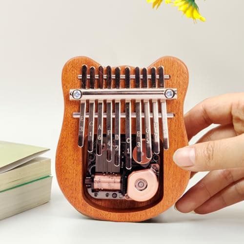 HUIOP Kalimba Mini Piano à Pouce 10 Touches Instrument de Musique Portable Dessin Animé Mignon Kalimba Piano à Pouce Boîte à Musique Cadeau pour Débutants Adultes Intéressant Fête Voyage Sapele Bois P