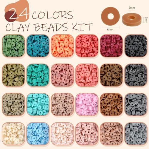 packra Perles Pour Bracelet, Perles Heishi 6mm Perle Plate pour Bracelet, 24 Couleurs Perles pour Bijoux Kit, Perles Polymère Perles Lettres pour Bijoux DIY Collier Bracelet Boucle D'oreille