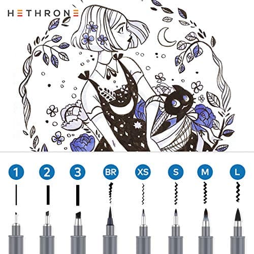 Stylos de calligraphie Hethrone, stylos de lettrage à la main et ensemble de calligraphie noire pour les débutants, écriture, signature, conception d'illustration et dessin (taille 8)