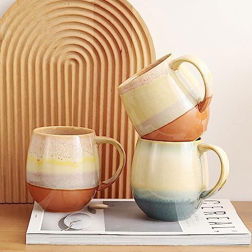 Xfeyaqlo Tasse Céramique émaillée, Tasse Gros Ventre Grande Tasse 500ml, Tasse Vintage Cafe, Grande Tasse à Café en Céramique, Profitez d'une Vie Merveilleuse (Fauve)
