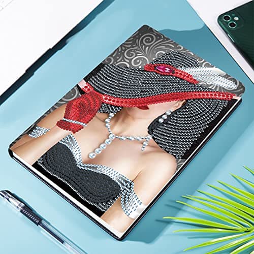 DCIDBEI DIY Cahier d'écriture de Dame en Robe Noir Carnet de peinture au diamant Bloc Note Fournitures Scolaires Rentrée scolaire,Diamond Painting Cadeaux d'anniversaire A5 50 Feuilles100 Pages