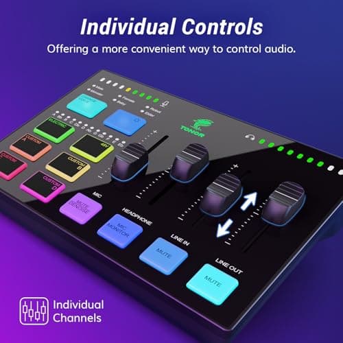 TONOR Ensemble D'équipements de Podcast, Interface Audio USB et Microphone Dynamique XLR, Kit de Podcast avec Mixeur audio RGB, Parfait pour L'enregistrement, La diffusion, Le streaming et Les Jeux