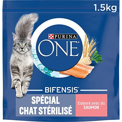 PURINA ONE Bifensis Chat Stérilisé Croquettes au Saumon pour Chats Adultes Sac de 1,5kg | Lot de 6