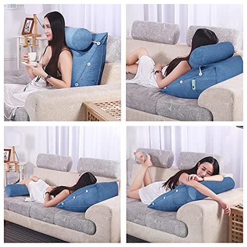 Rucener Coussin de Dossier pour Lit Coussin de Lecture pour Dossier de Lecture Coussin de Dossier Triangulaire Coussin à Coins Coussin de Lecture en Mousse Bleu 60 CM