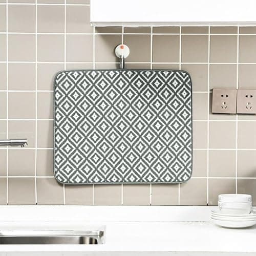 YDHfdc 2 Pièces Tapis Egouttoir Vaisselle en Microfibre Tapis de Sechage Vaisselle Super Absorbant Tapis Vaisselle 46 cm x 40 cm pour Comptoir d'evier de Cuisine, Grille Diamantée