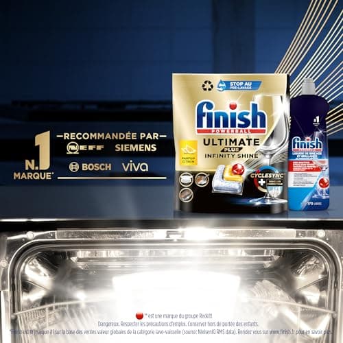 Finish Ultimate Plus Infinity Shine Pastilles Lave-Vaisselle Citron, Propreté Intense & Brillance Étincelante,105 capsules