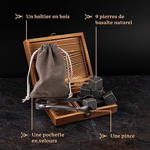 GOURMEO Stéatite Naturelle-Glaçons Réutilisables, Whisky, Pierres Froides-Ensemble de 9 pièces, Terre, 2, 2