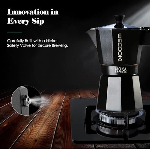 WECOOK! Bella Cafetière Italienne en Aluminium, Express, 6 Tasses de Café, Joint en Silicone, Soupape de Sécurité, Convient pour Vitrocéramique, Gaz, Électrique