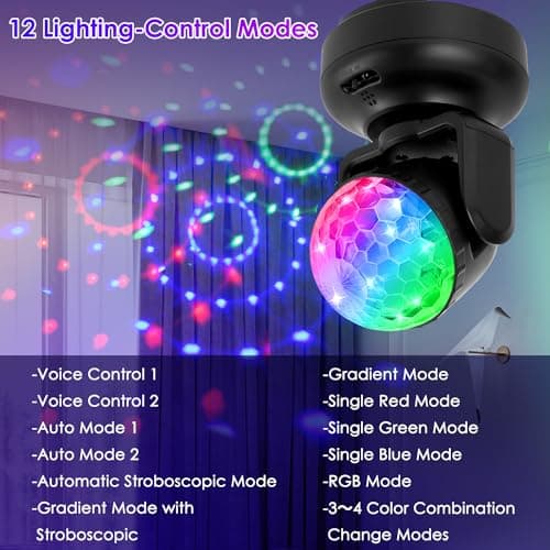 Boule Disco, Gomifie 12 Couleurs RGBW Boule à Facette Rotative Automatique et Réglable Manuellement, Jeu de Lumière USB avec 12 Modes d'éclairage et Musique Activée pour DJ, Noël, Bar et Fête