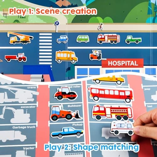 ASTARON Livre d'autocollants de véhicule pour les tout-petits, autocollants de véhicule imperméables réutilisables, jouets de voyage pour activités d'avion pour enfants