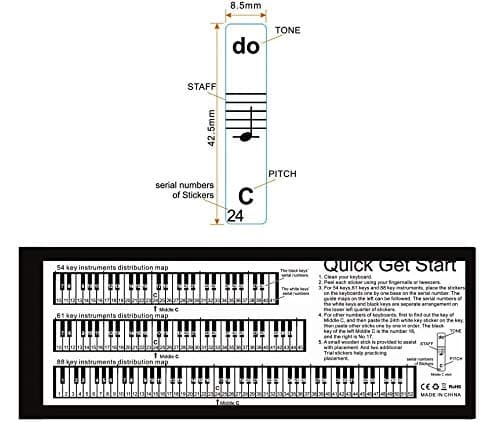 Stickers pour 49/61/76/88 touches, piano et clavier Notes de musique Ensemble de stickers pour les touches de Blanc et Noir, Transparent et amovible, idéal pour enfants et débutants