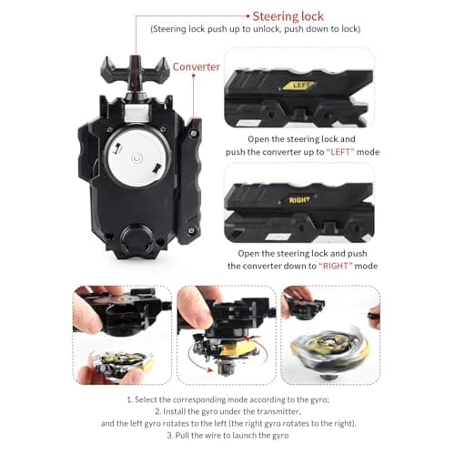 Netoke Bey Toupie 10 en 1 Gyro Burst, Turbo 4D Combinaison, Comprenant Un Ensemble D'accessoires Gyroscopiques 4 Pièces, Noir